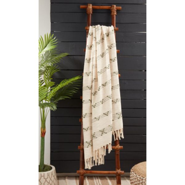 50 x 60 in. Woven Stripes & Dots Throw Blanket, Olive