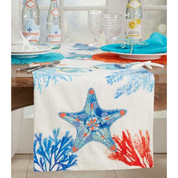 Picture of Saro Lifestyle 6942.M1672B 16 x 72 in. Multicolor Sea Life Table Runner, Multi Color