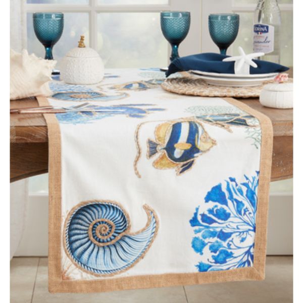 Picture of Saro Lifestyle 6944.NB1672B 16 x 72 in. Sea Life Cotton Runner, Natural