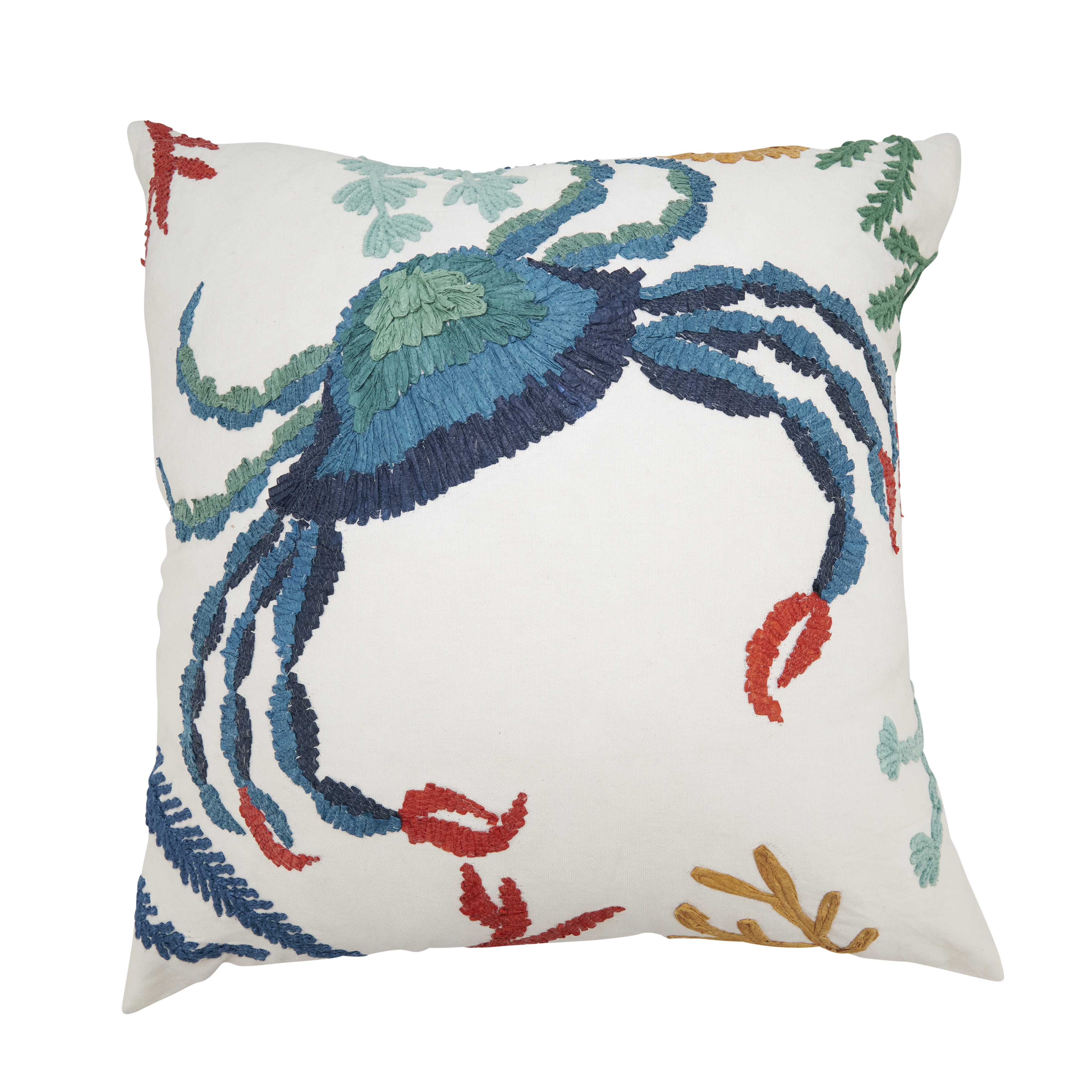 20 in. Crab Design Throw Pillow with Poly Filling, Multi Color