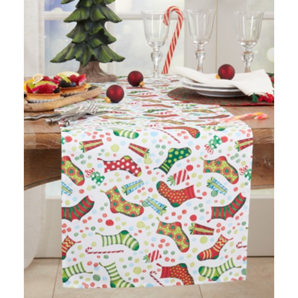 Picture of Saro Lifestyle 1228.M1690B 16 x 90 in. Christmas Stockings Table Runner, Multi Color