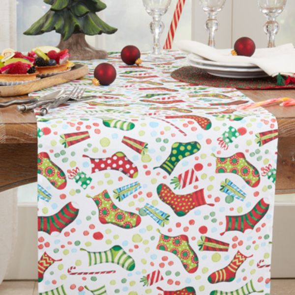 Picture of Saro Lifestyle 1228.M16108B 16 x 108 in. Christmas Stockings Table Runner, Multi Color
