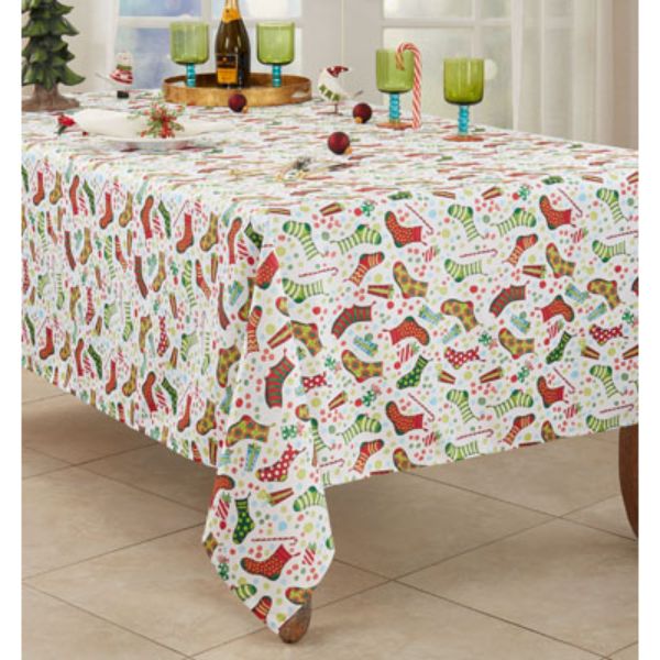 Picture of Saro Lifestyle 1228.M65104B 65 x 104 in. Christmas Stockings Tablecloth, Multi Color
