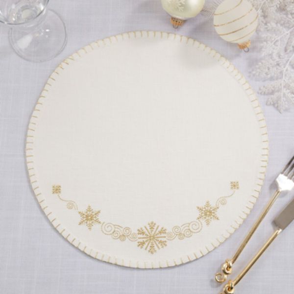 Picture of Saro Lifestyle 1134.GL14R 14 in. Round Embroidered Snowflakes Placemats, Gray - Set of 4