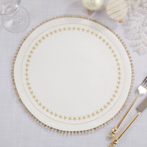 Picture of Saro Lifestyle 1136.GL14R 14 in. Round Embroidered Stars Tassel Placemats, Gold - Set of 4