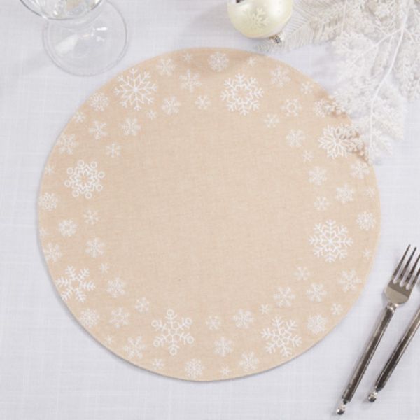Picture of Saro Lifestyle 1137.N14R 14 in. Round Embroidered Snowflakes Placemats, Natural - Set of 4