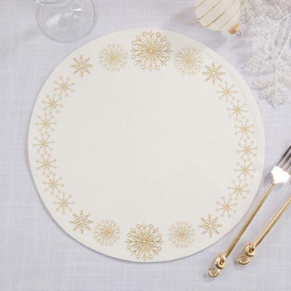 Picture of Saro Lifestyle 1138.GL14R 14 in. Round Embroidered Snowflakes Placemats, Gold - Set of 4