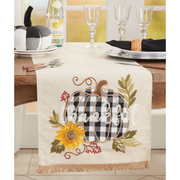 Picture of Saro Lifestyle 6368.N1670B 16 x 70 in. Thankful Design Plaid Pumpkin Table Runner, Natural