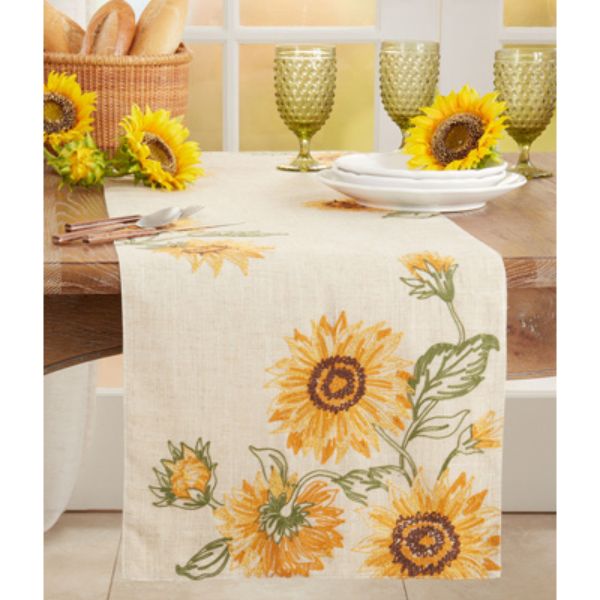 Picture of Saro Lifestyle 2304.N1670B 16 x 70 in. Embroidered Sunflower Table Runner, Natural