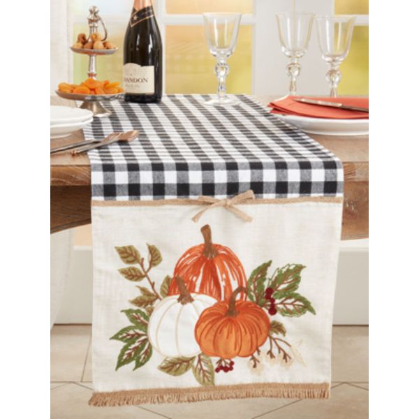 Picture of Saro Lifestyle 2290.BW1670B 16 x 70 in. Plaid Embroidered Pumpkins Table Runner&#44; Black & White