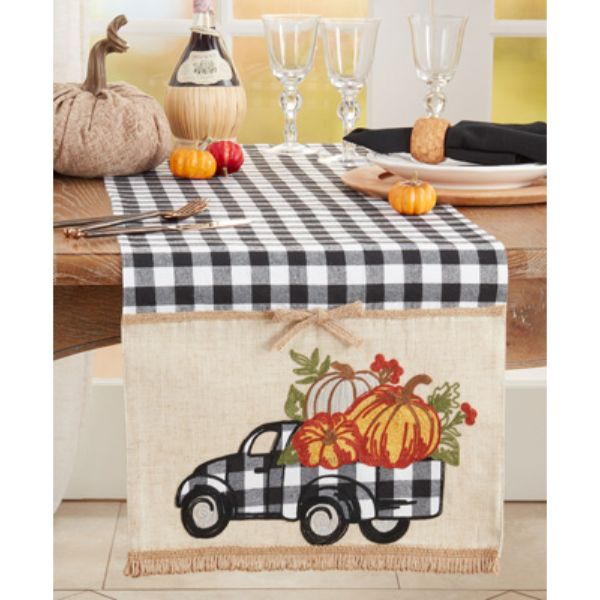 Picture of Saro Lifestyle 6464.BW1670B 16 x 70 in. Plaid Truck with Pumpkins Table Runner, Black & White