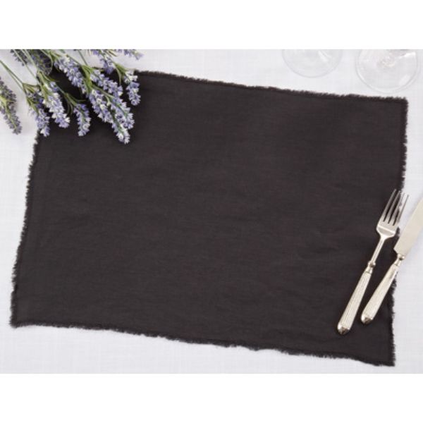 Fringed Design Stone Washed Placemats Black - Set of 4 14 x 20 in.