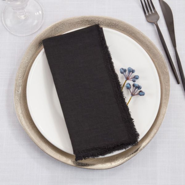 Picture of Saro Lifestyle 13009.BK20S 20 x 20 in. Fringed Design Stone Washed Table Napkins, Black - Set of 4