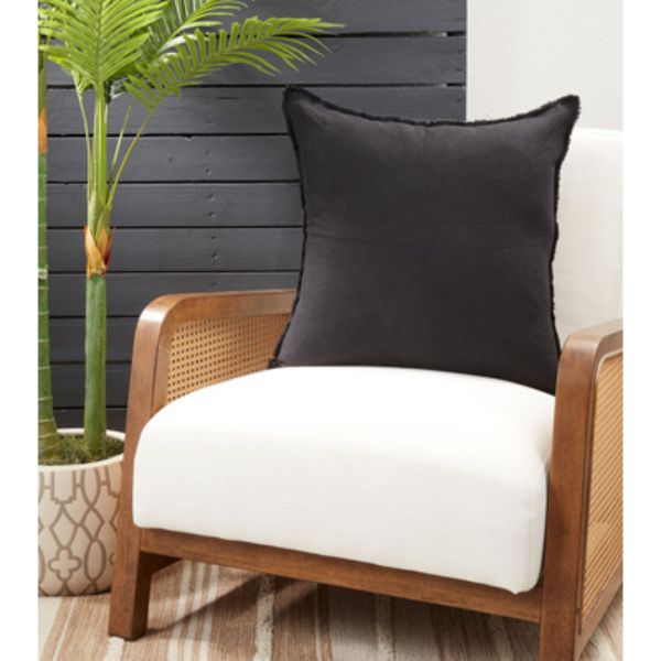 Fringed Design Throw Pillow with Down Filling - Black - 20 x 20 in.