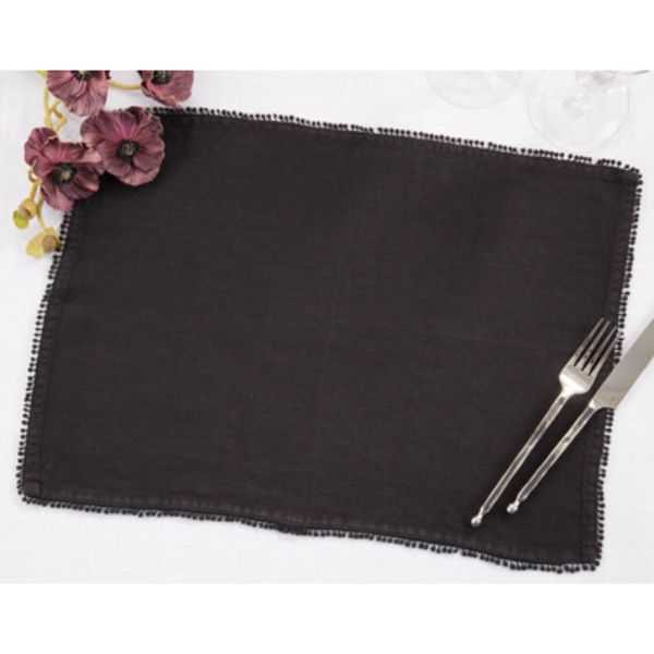 Picture of Saro Lifestyle 15062.BK1420B 14 x 20 in. Pom Pom Design Placemats, Black - Set of 4