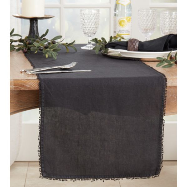 16 x 72 in. Pom Pom Design Table Runner, Black