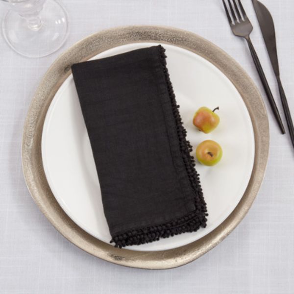 Picture of Saro Lifestyle 15062.BK20S 20 x 20 in. Pom Pom Design Table Napkins, Black - Set of 4