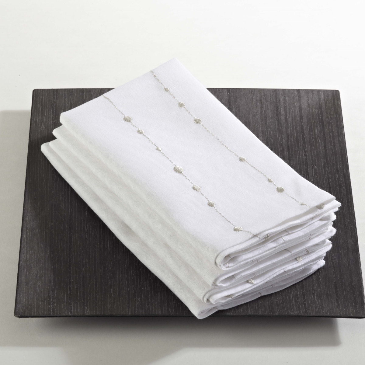 Picture of SARO 4420.S20S 20 in. Square Cotton Napkins with Embroidered Design - Silver  Set of 4