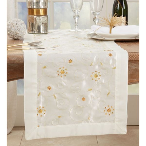 Picture of Saro Lifestyle XJ511.I1672B 16 x 72 in. Embroidered & Sequined Design Table Runner&#44; Ivory
