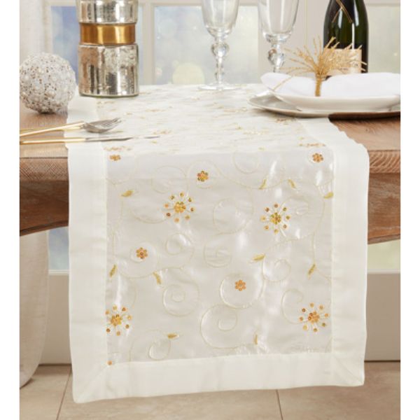 Picture of Saro Lifestyle XJ511.I1690B 16 x 90 in. Embroidered & Sequined Design Table Runner, Ivory