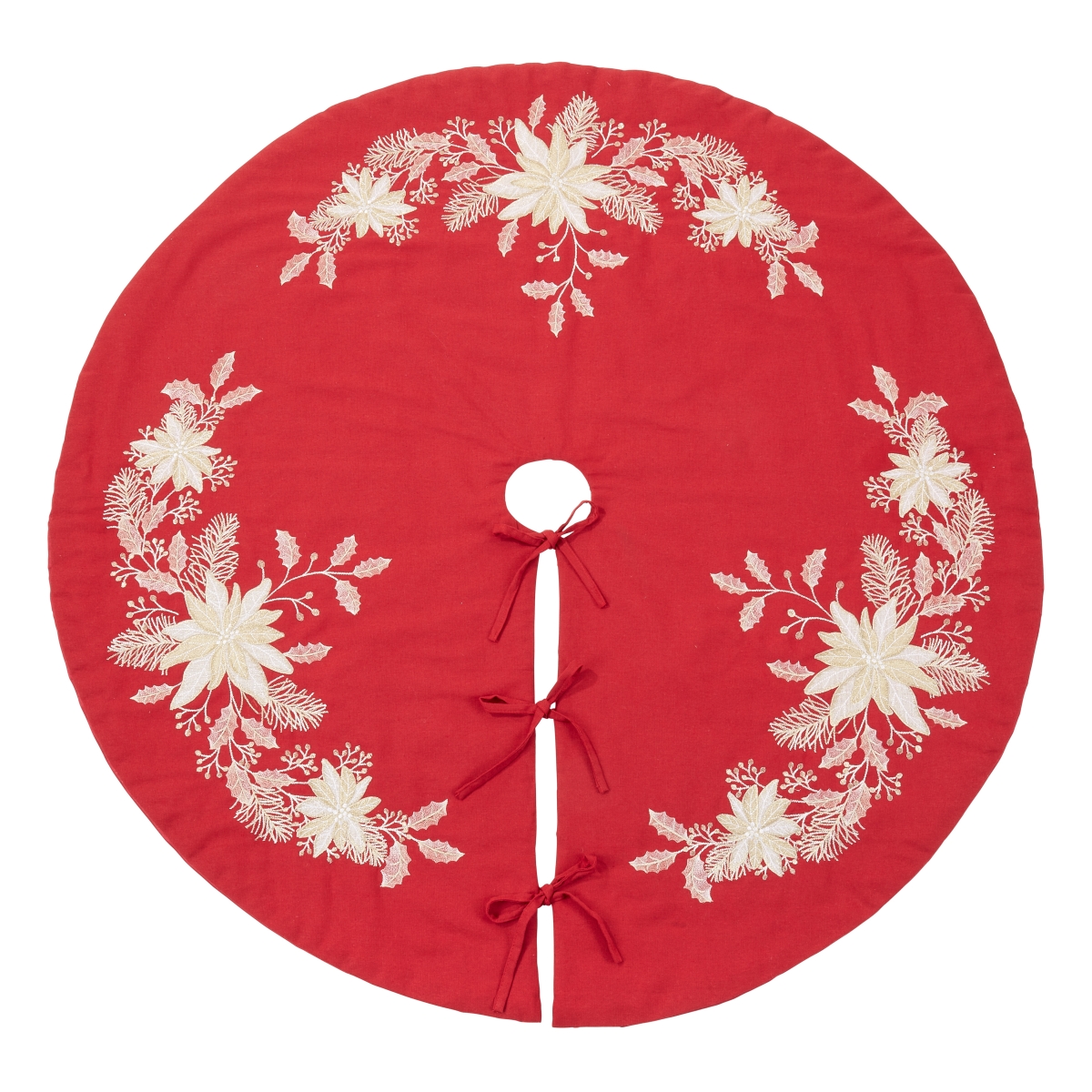 54 in. Embroidered Holly Christmas Tree Skirt, Red