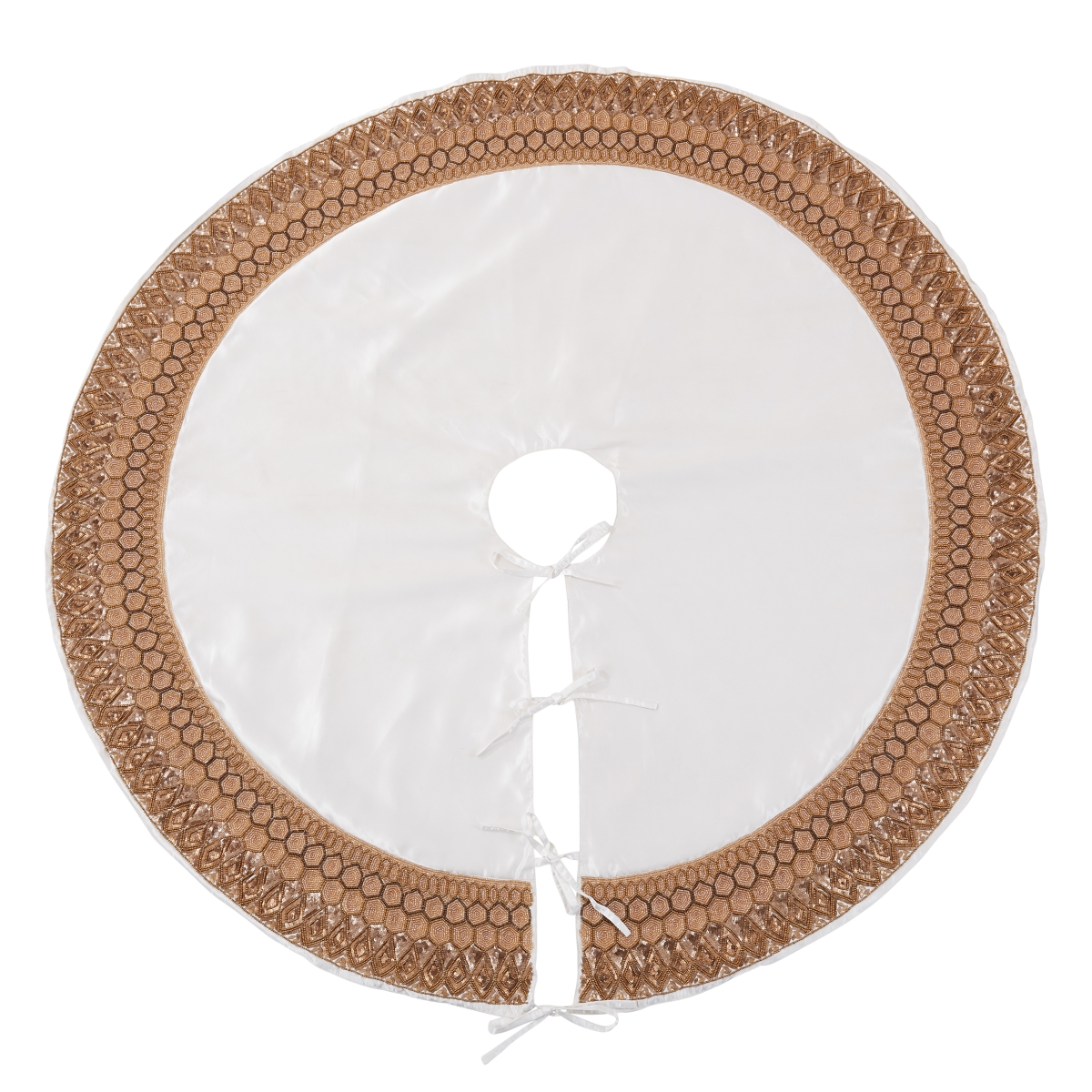 54 in.Hand Beaded Border Christmas Tree Skirt, Gold