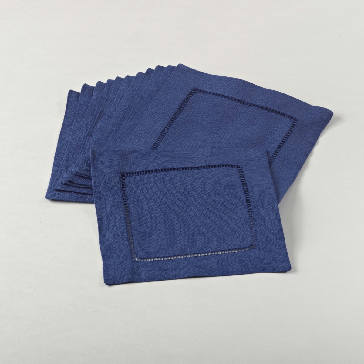 Picture of SARO 6100C.CZ6S 6 in. 24 by 7 Everyday Square Hemstitch Cocktail Napkin - Cobalt Blue  Set of 12