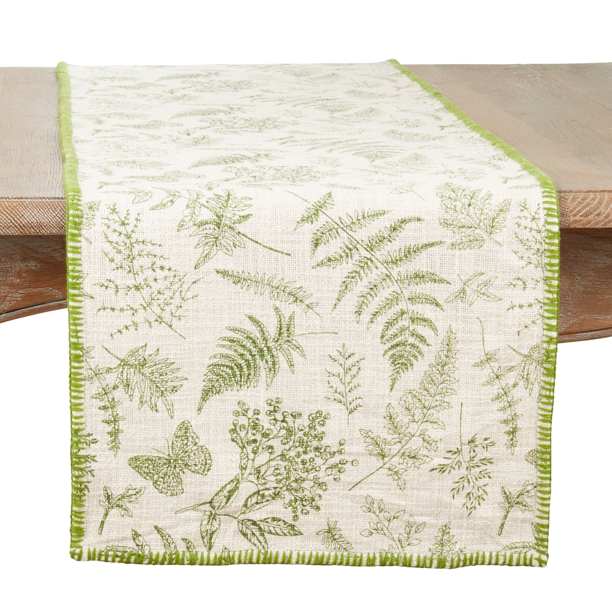 16 x 72 in. Leaf Whipstitch Oblong Table Runner, Green