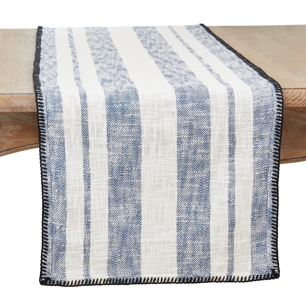 Picture of Saro Lifestyle 5041.NB1672B 16 x 72 in. Stripe Whipstitch Oblong Table Runner, Navy Blue