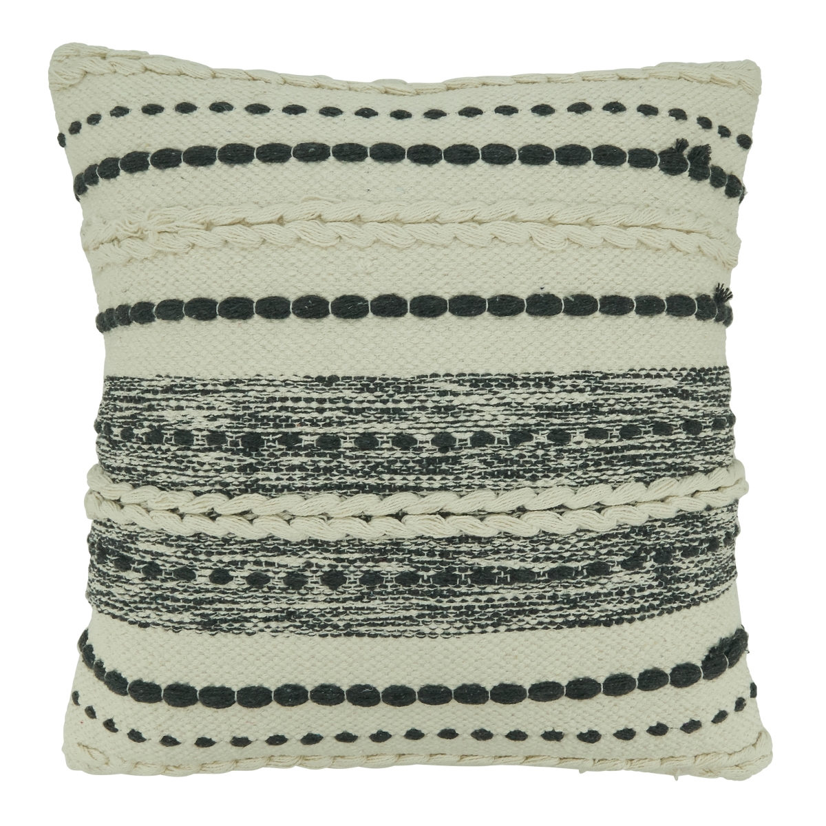 18 in. Poly Filled Stripe Woven Throw Square Pillow, Black & White