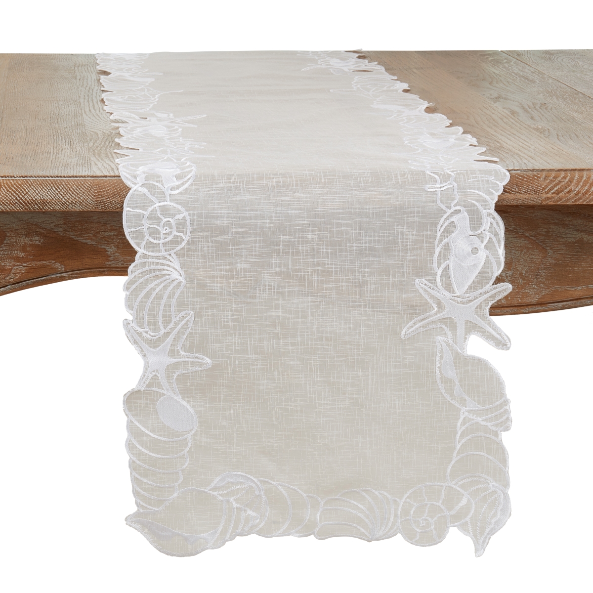 Picture of Saro Lifestyle 4641.W1472B 14 x 72 in. Embroidered Seashells Oblong Table Runner, White