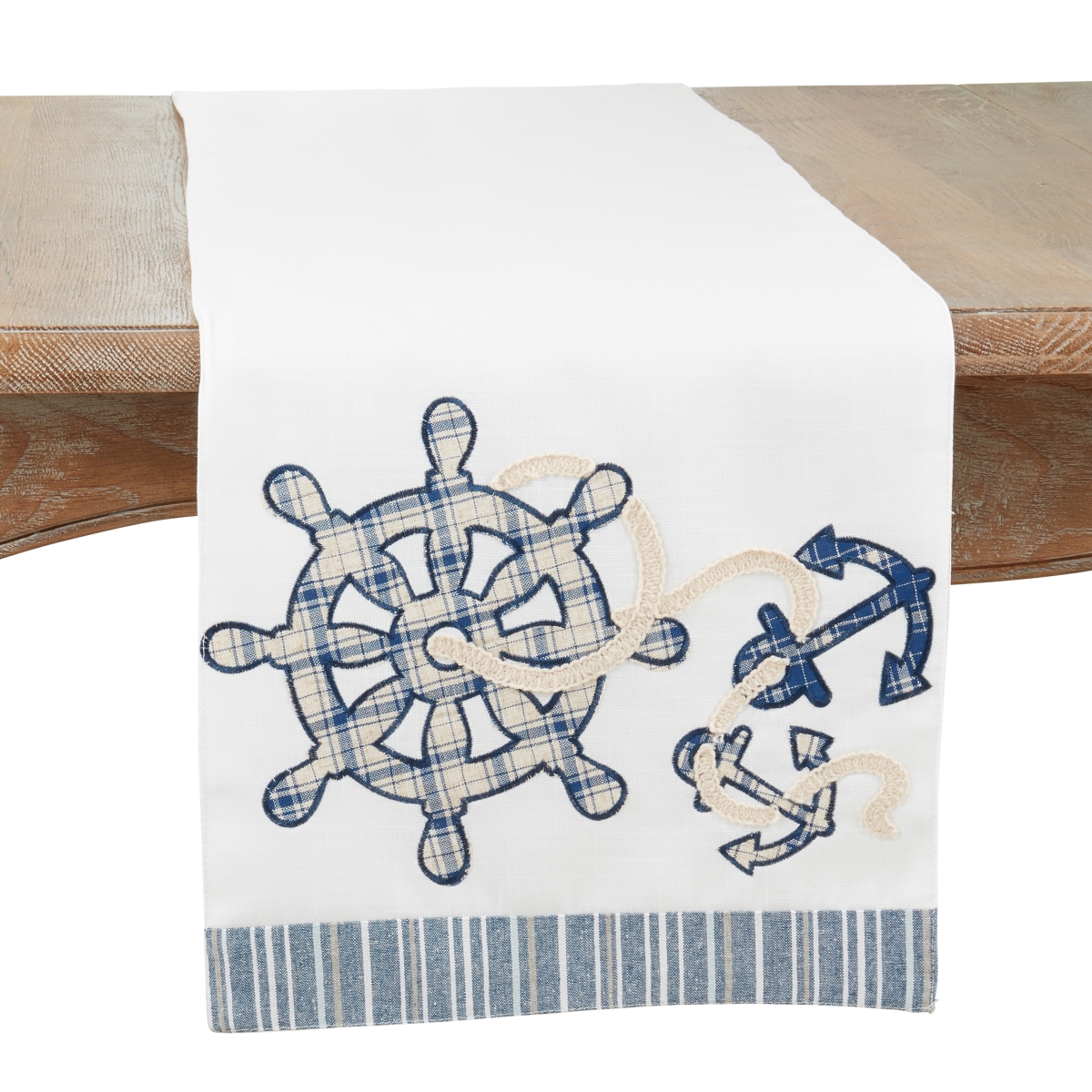 Picture of Saro Lifestyle 4708.W1472B 14 x 72 in. Helm & Anchor Oblong Table Runner, White