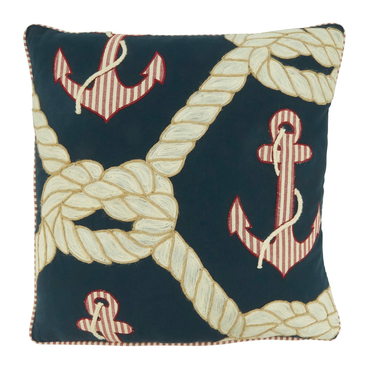 18 in. Down Filled Anchor & Rope Throw Square Pillow, Navy Blue