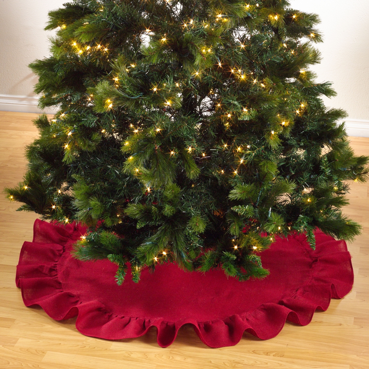 SARO  53 in. Round Jute Christmas Tree Skirt - Red