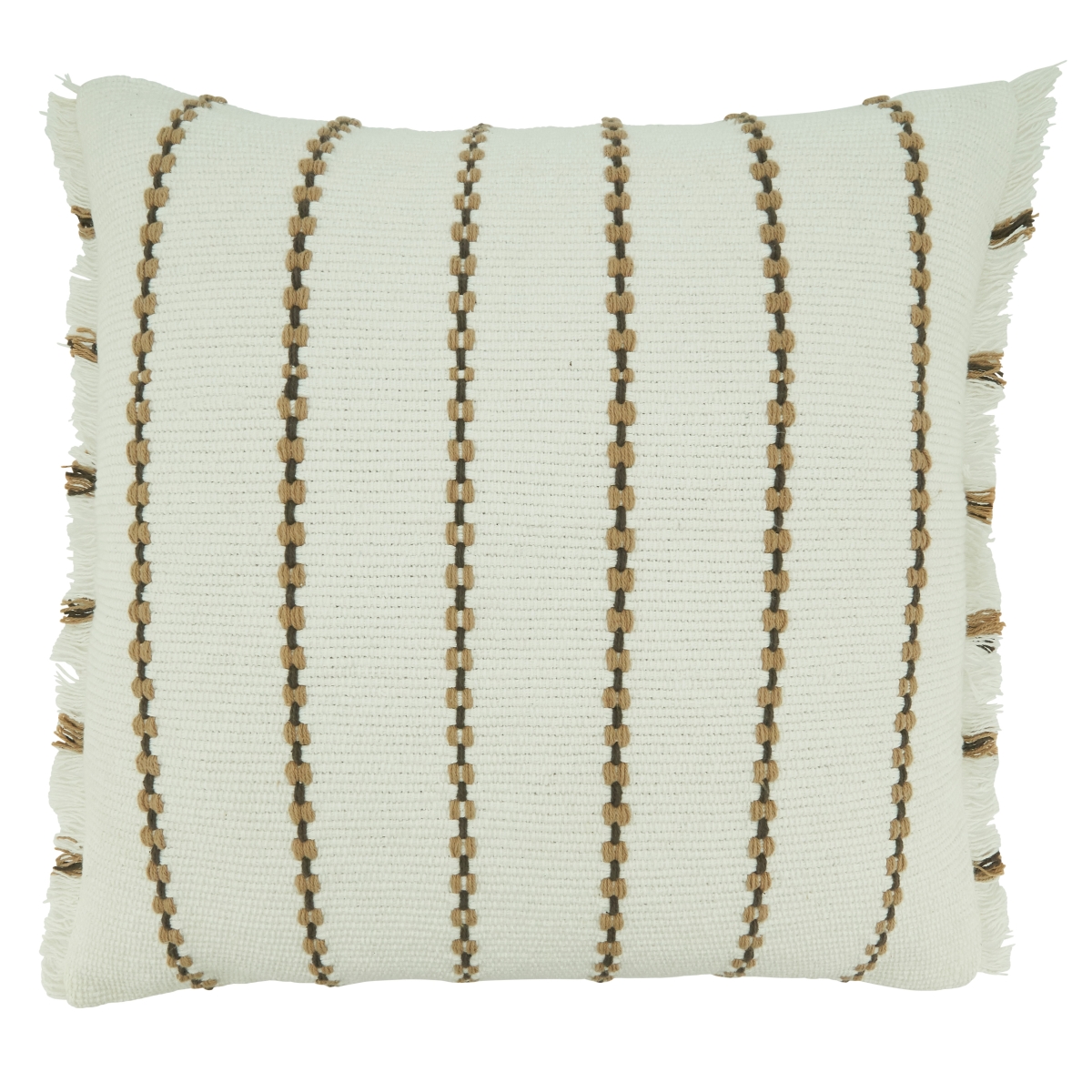 22 in. Striped Throw Square Pillow Cover, Ivory