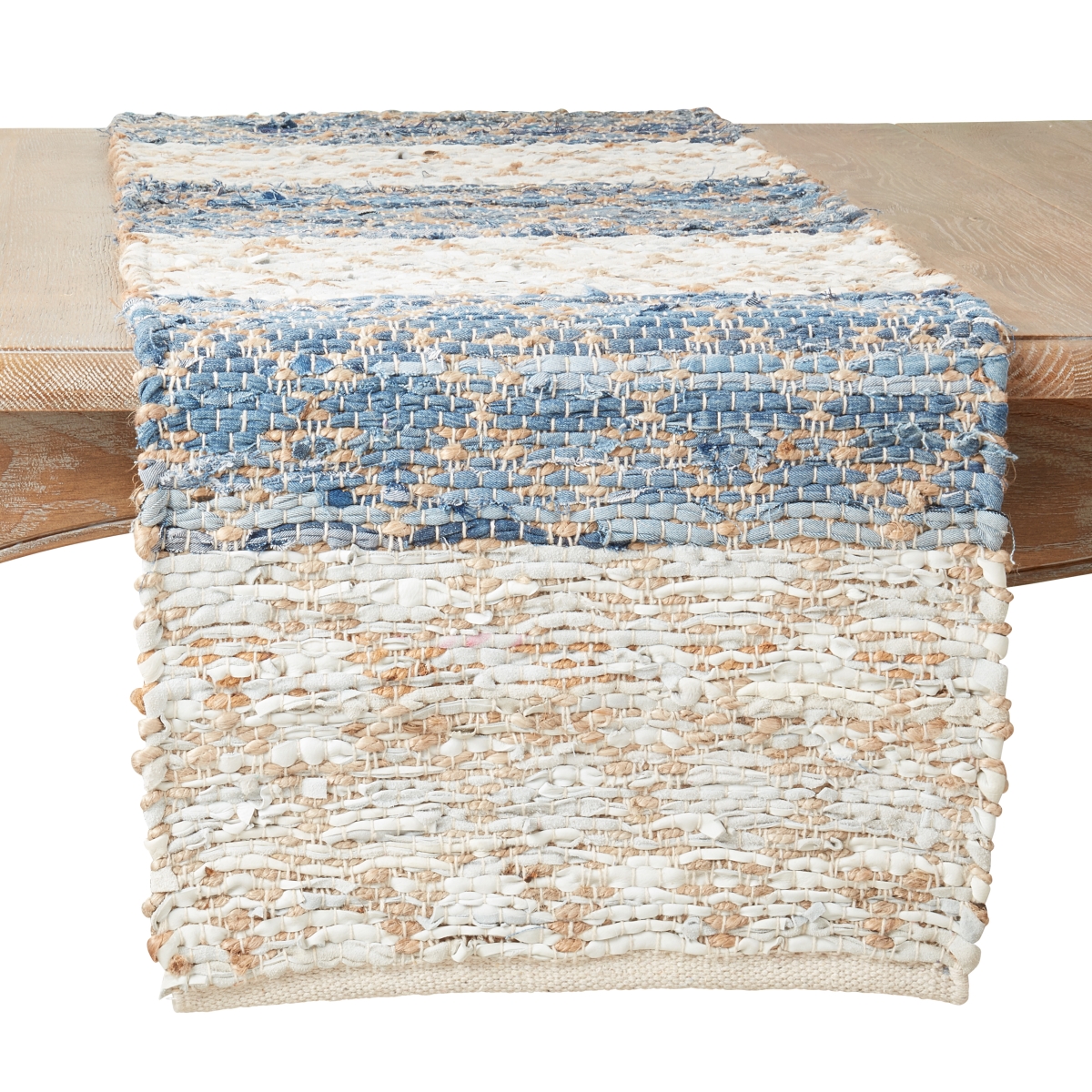 Picture of Saro Lifestyle 601.NB1672B 16 x 72 in. Diamond Stripe Chindi Oblong Table Runner, Navy Blue