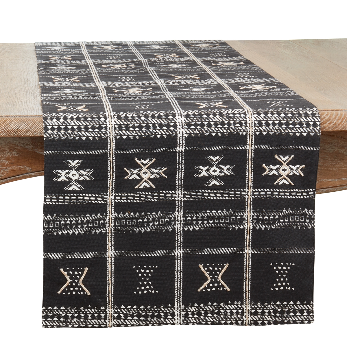 Picture of Saro Lifestyle 726.BK1672B 16 x 72 in. Embroidered Mudcloth Oblong Table Runner, Black