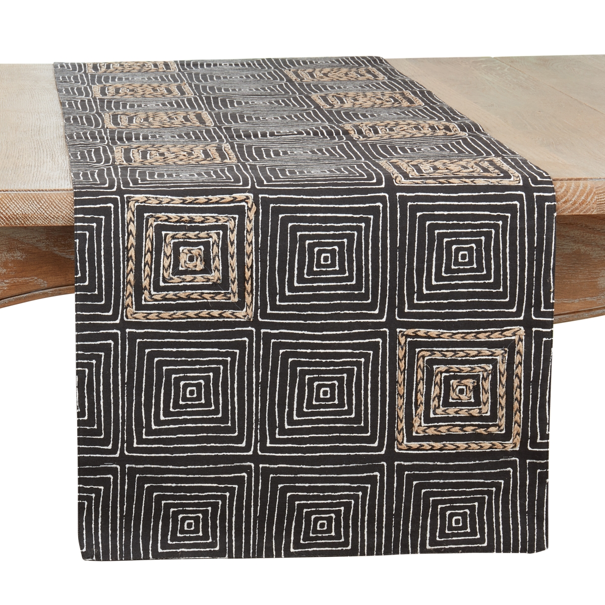 Picture of Saro Lifestyle 718.BK1672B 16 x 72 in. Embroidered Maze Oblong Table Runner, Black