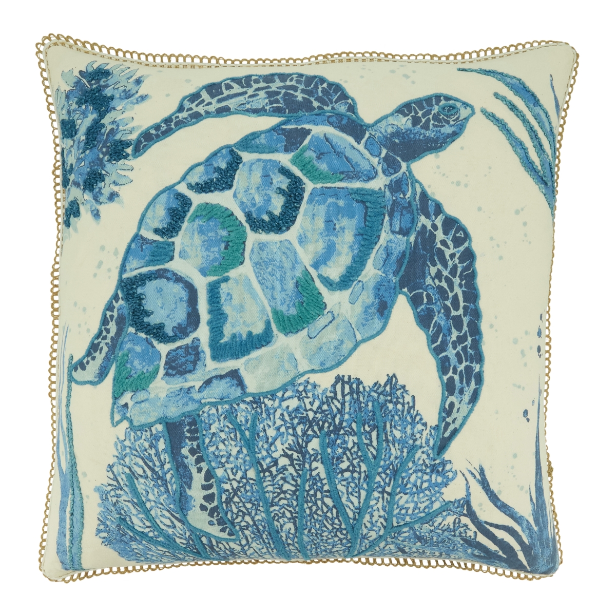 20 in. Sea Turtle Throw Square Pillow Cover, Navy Blue