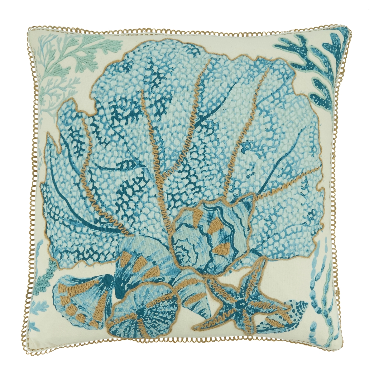 20 in. Down Filled Sea Fan Throw Square Pillow, Aqua