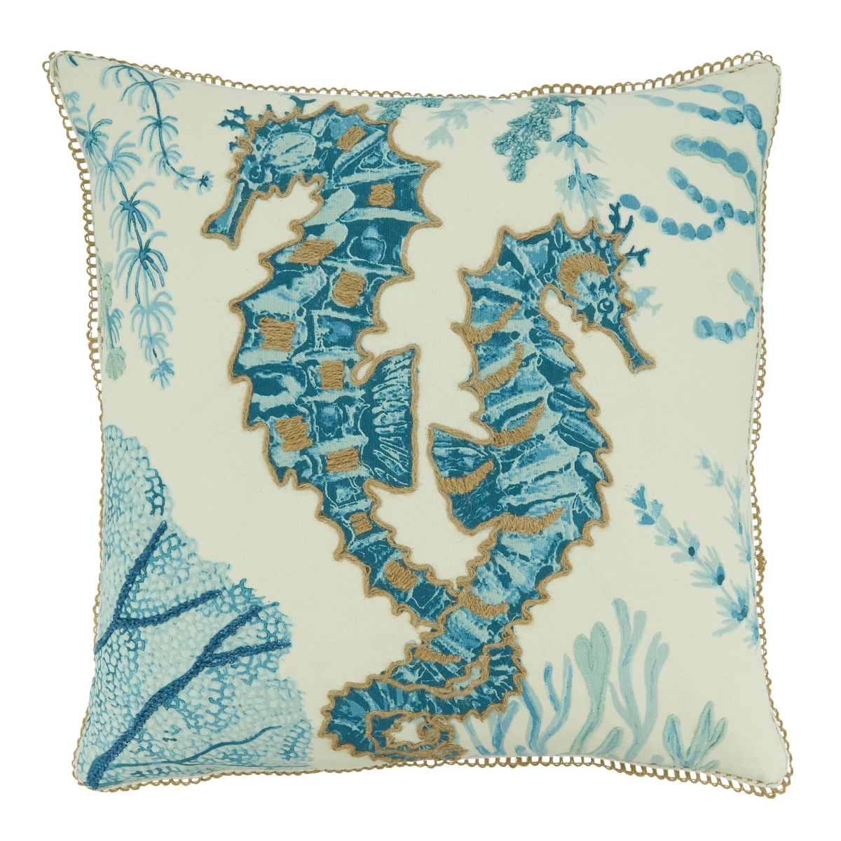 20 in. Down Filled Sea Horse Throw Square Pillow, Aqua