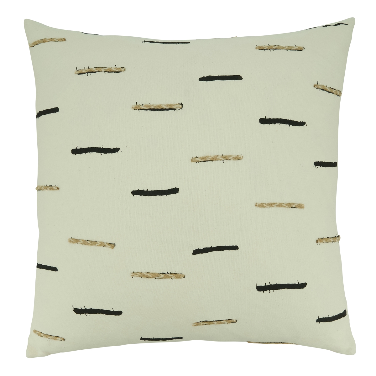 20 in. Embroidered Dashes Throw Square Pillow with Down Filling, Black