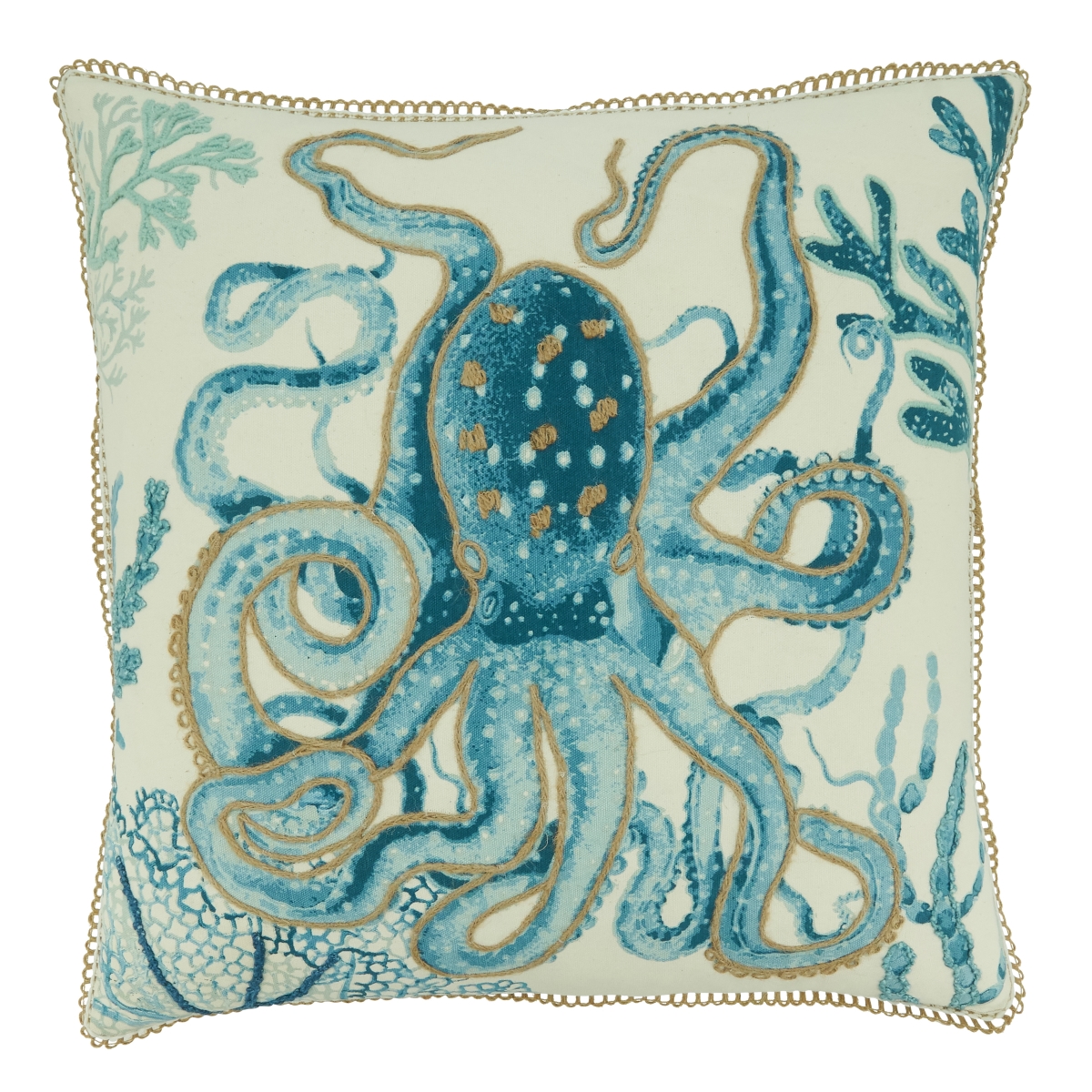 20 in. Poly Filled Octopus Throw Square Pillow, Aqua