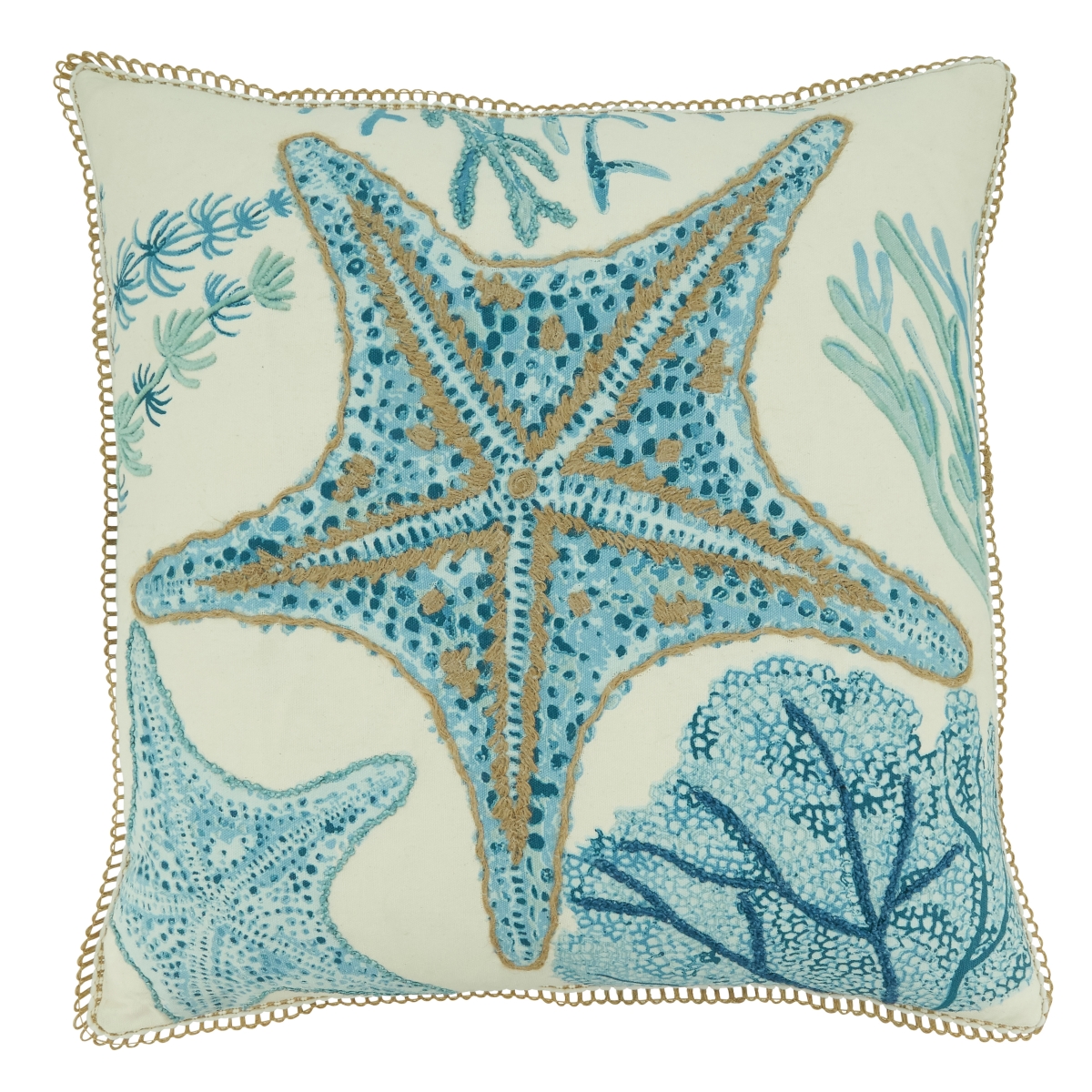 20 in. Poly Filled Starfish Throw Square Pillow, Aqua