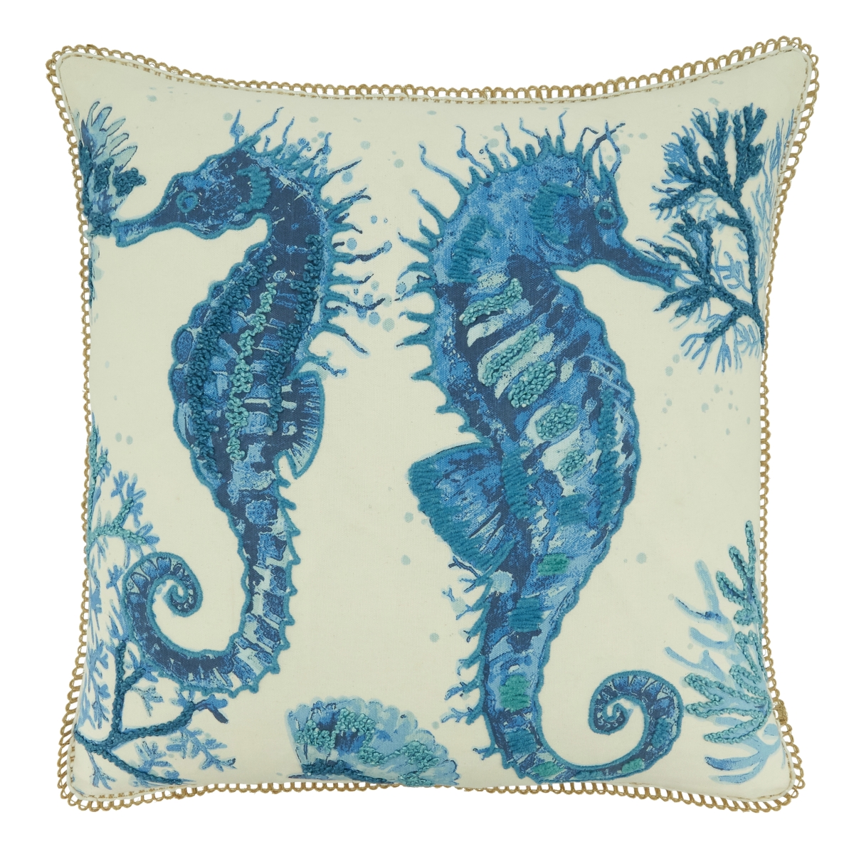 20 in. Poly Filled Sea Horse Throw Square Pillow, Navy Blue