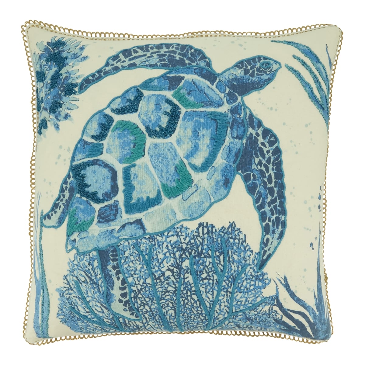 20 in. Poly Filled Sea Turtle Throw Square Pillow, Navy Blue
