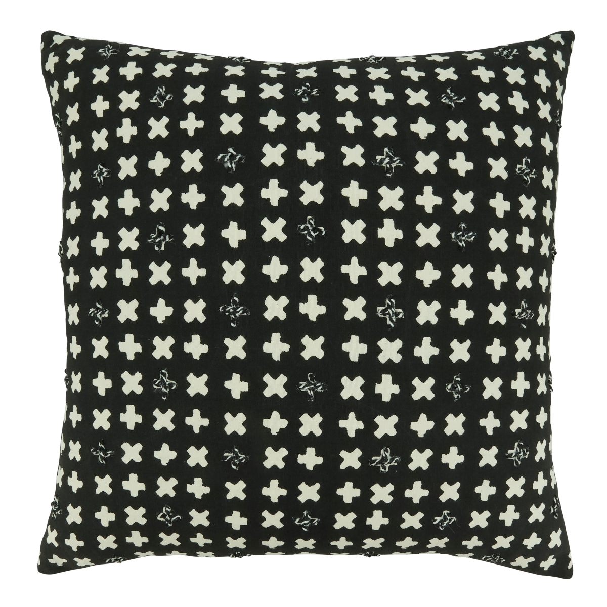 20 in. Embroidered Crosses Throw Square Pillow with Poly Filling, Black