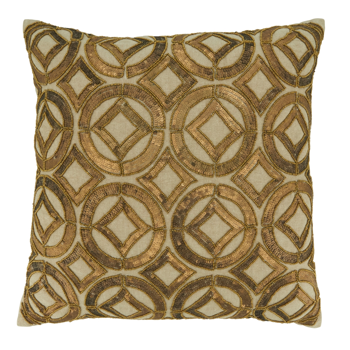 20 in. Sequined Throw Square Pillow with Down Filling, Gold