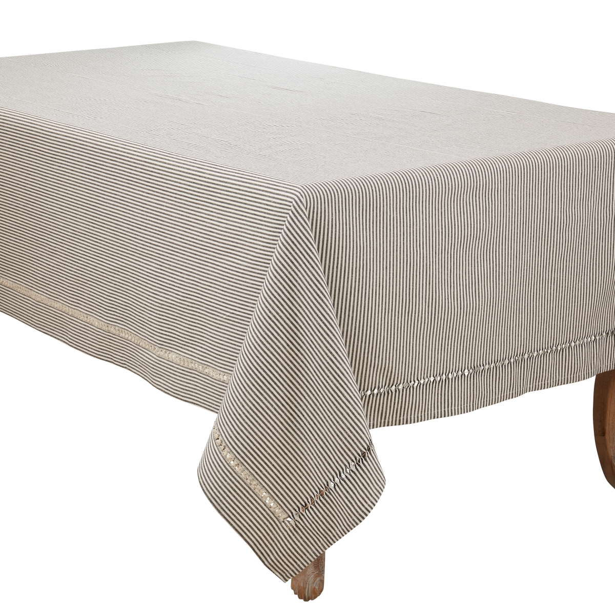 Picture of Saro Lifestyle 1563.BW65120B 65 x 120 in. Stripe Hemstitch Oblong Tablecloth, Black & White