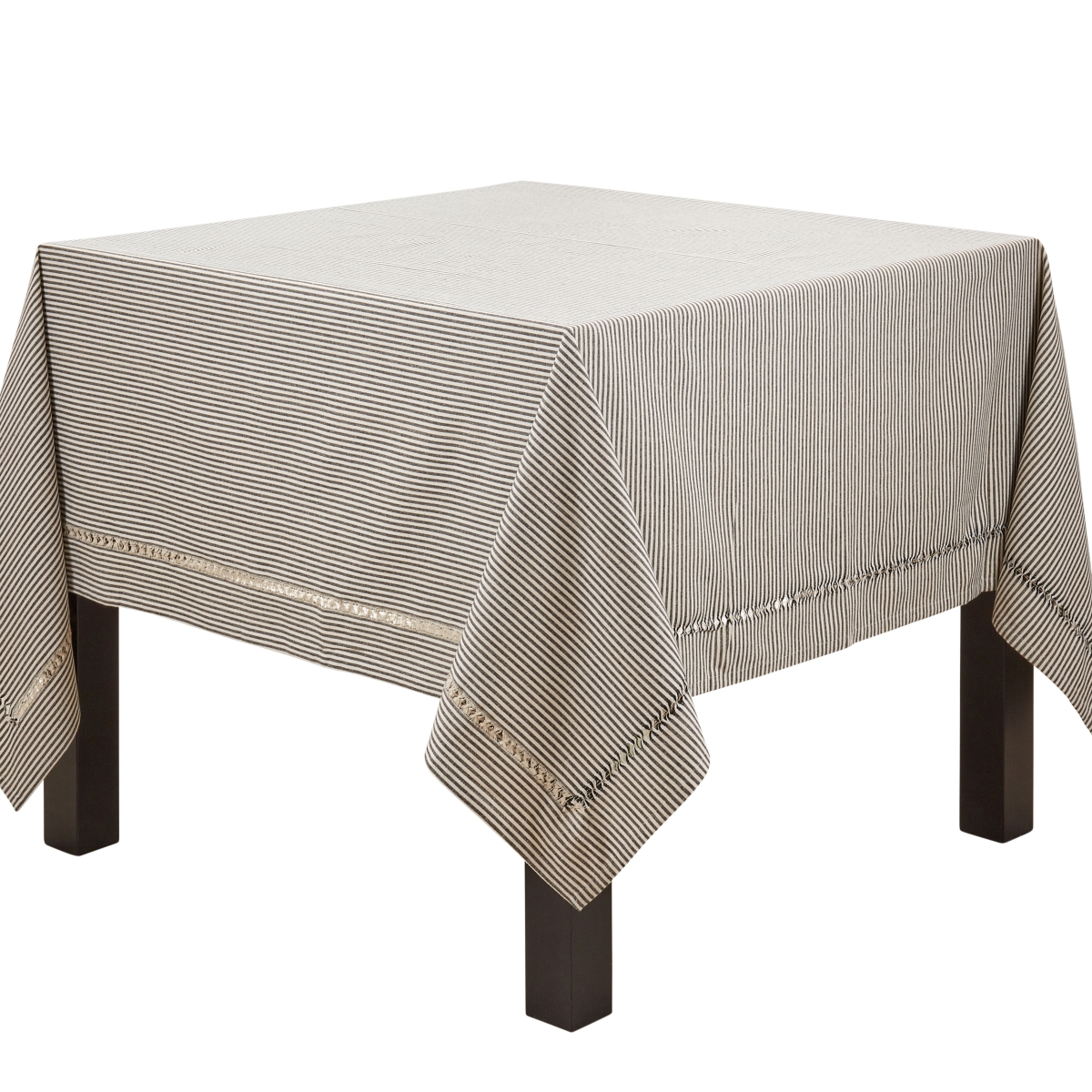 Picture of Saro Lifestyle 1563.BW70S 70 in. Stripe Hemstitch Square Tablecloth, Black & White
